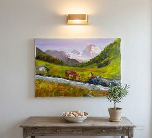 Antico dipinto olio su tela materico