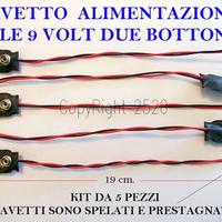 5 CLIP PILA 9 VOLT Cavetto Cavo batteria Alimentaz
