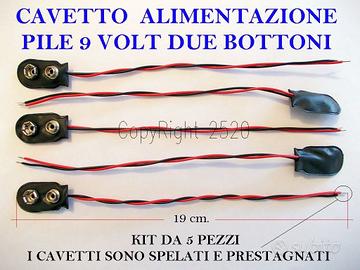 5 CLIP PILA 9 VOLT Cavetto Cavo batteria Alimentaz