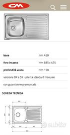 Lavello CM per cucina da incasso NUOVO