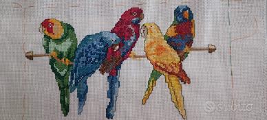 5 Pappagalli multicolor ricamati punto croce