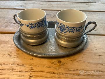 Tazzine vintage peltro e ceramica bavarese