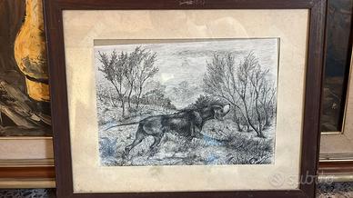 Quadro con cane da caccia – stampa/ incisione vint