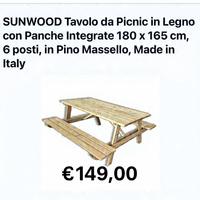 tavolo picnic con panche integrate sunwood