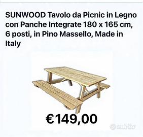 tavolo picnic con panche integrate sunwood
