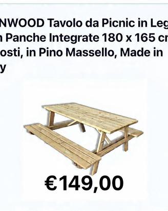 tavolo picnic con panche integrate sunwood