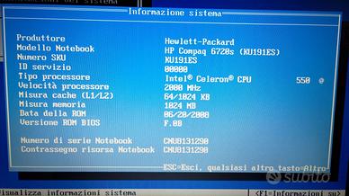 hp compaq 6720s per ricambi, parzialmente funziona