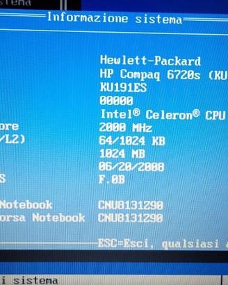 hp compaq 6720s per ricambi, parzialmente funziona