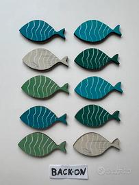 Set 10 Pesci Decorativi In Legno 2D Parete Mare Oc