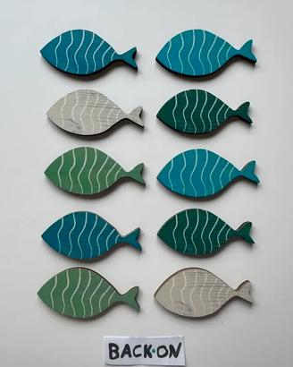 Set 10 Pesci Decorativi In Legno 2D Parete Mare Oc