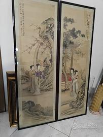 x2 Tele quadro acquerello Cina 113x37cm