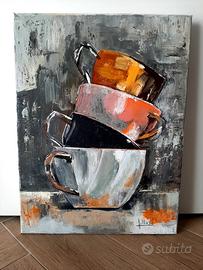 quadro dipinto a Olio su Spatola "Tazze" 30x40 - 