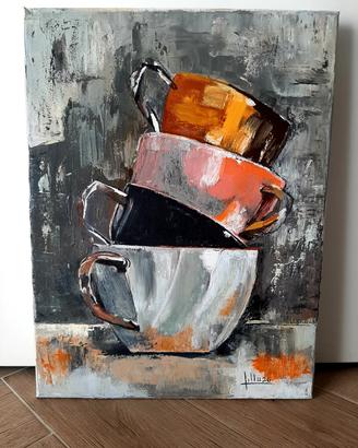 quadro dipinto a Olio su Spatola "Tazze" 30x40 - 