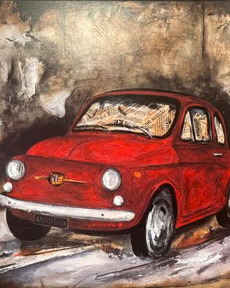 Quadro artigianale Fiat 500 Abarth rossa