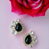 accessori orecchini vintage donna nero strass clip