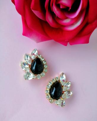 accessori orecchini vintage donna nero strass clip