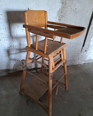Seggiolone per bambino in legno anni '70 vintage