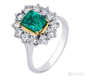 ANELLO CERTIFICATO ORO 18kt. DIAMANTI E SMERALDO