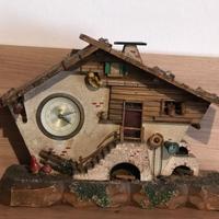 Vecchia Baita Montagna Legno Orologio Anni 50