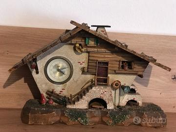 Vecchia Baita Montagna Legno Orologio Anni 50