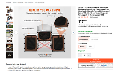 Cucina piehevole da campeggio