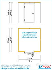 cella frigo TN filopavimento 238X226cm h206cm