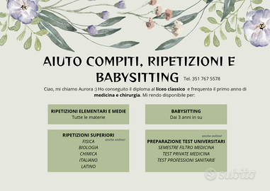 Aiuto compiti/ ripetizioni/ babysitting