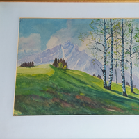 Quadro montagne con alberi