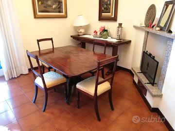 Tavolo mogano + sedie, antiquariato '800 inglese