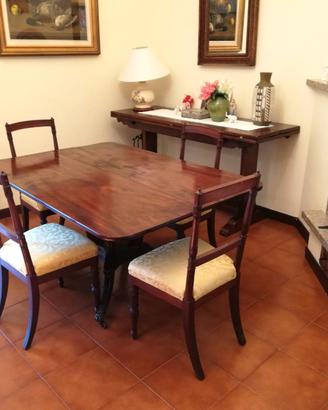 Tavolo mogano + sedie, antiquariato '800 inglese