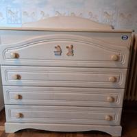 Cameretta Pali Culla,Armadio,Cassettiera in legno