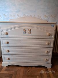 Cameretta Pali Culla,Armadio,Cassettiera in legno