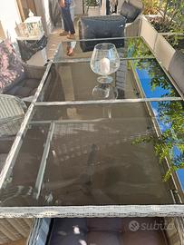 Tavolo da giardino/terrazzo in rattan e vetro