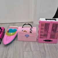 Motoscafo, auto, borsa, guardaroba Barbie