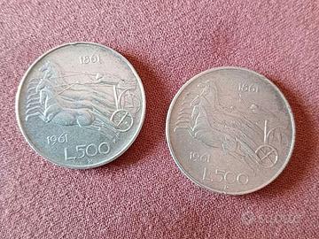 2 Monete 500 Lire Italiane 1961 Argento
