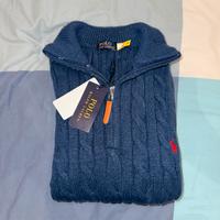 Maglioncino polo ralph lauren blu marino con zip