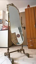 Specchio Psiche vintage in ottone 170 cm