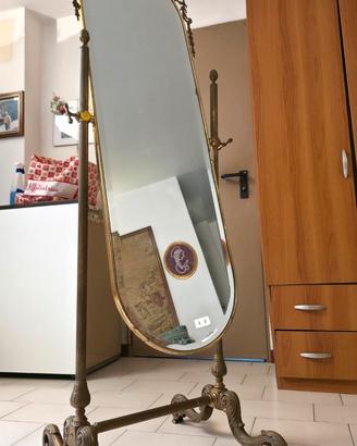 Specchio Psiche vintage in ottone 170 cm