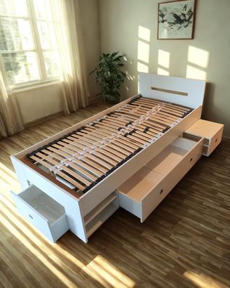 Letto singolo con cassetti e rete regolabile