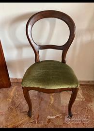 4 sedie classiche legno massello e velluto verde