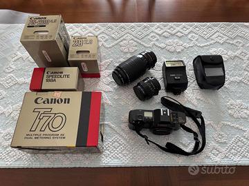 Set fotografico reflex Canon T70 anno 1987