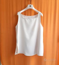 Blusa  smanicata fluida panna spacchi laterali