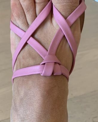 Sandalia artigianali in cuoio rosa infradito 39