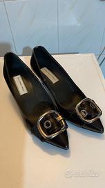 N36 Scarpe décolleté nere lucide con fibia acciaio