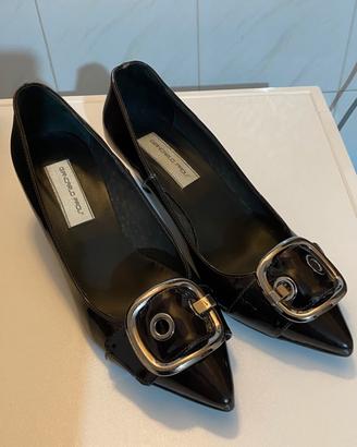 N36 Scarpe décolleté nere lucide con fibia acciaio