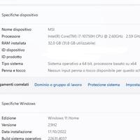 notebook MSI gaming NVIDIA RTX 2060 32 gb di ram