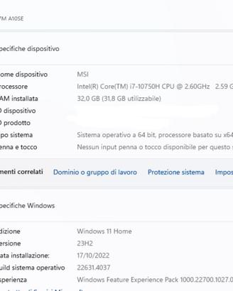 notebook MSI gaming NVIDIA RTX 2060 32 gb di ram