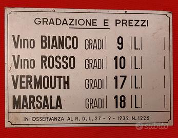 Tabella gradazione e prezzi Originale anni 40