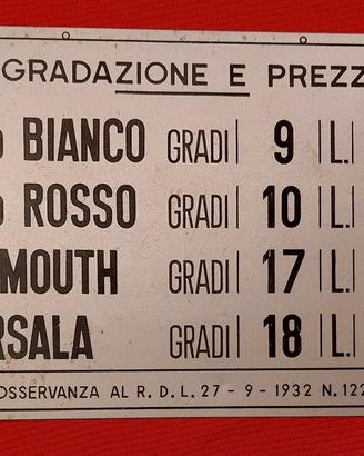 Tabella gradazione e prezzi Originale anni 40