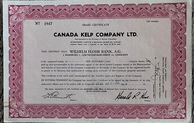 5 Certificati Azionari  di CANADA KELP COMPANY LTD